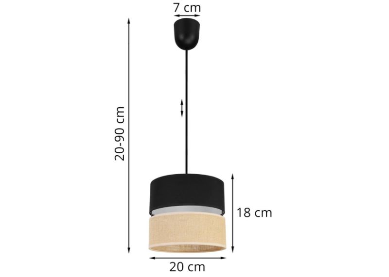 nowoczesna lampa wiszaca czarno bezowa juta z podwojnym abazurem wymiary