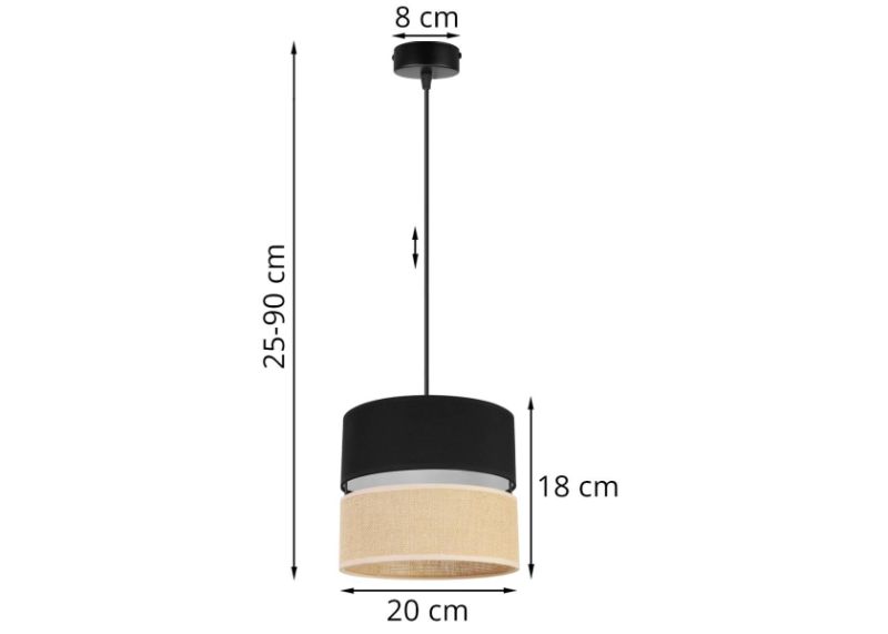 nowoczesna lampa wiszaca juta z podwojnym malym abazurem wzor czarno beżowy wymiary