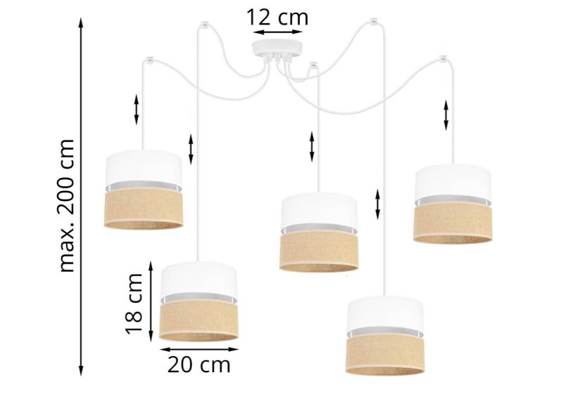 nowoczesna lampa sufitowa juta regulacja duży pająk wzór biało-beżowy wymiary