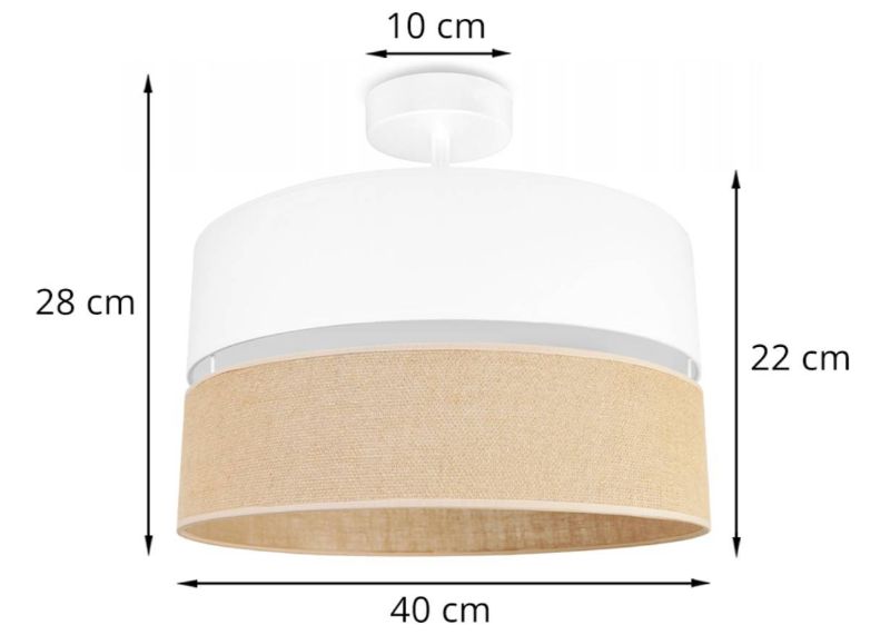 nowoczesna lampa sufitowa juta z dużym podwójnym abażurem wzór biało-beżowy wymiary
