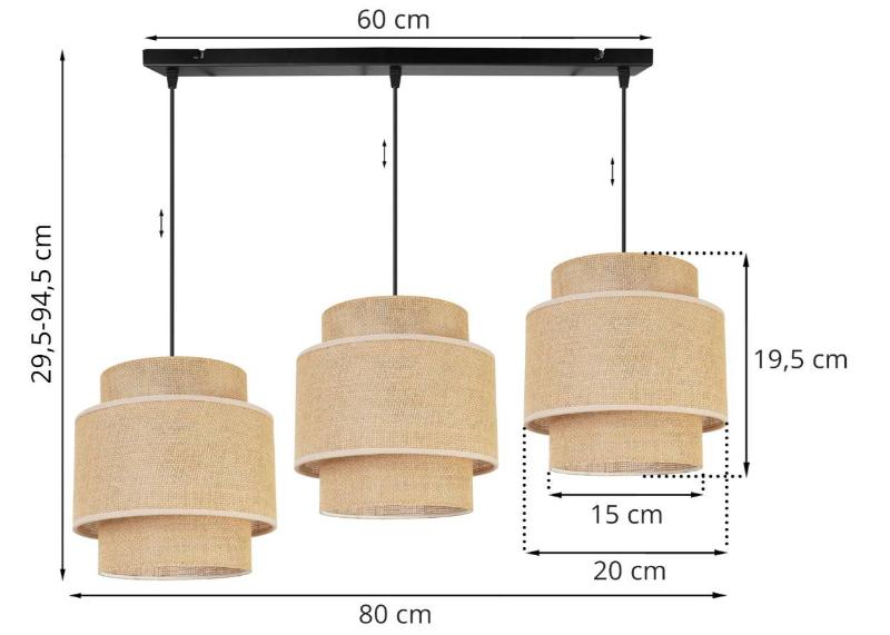 Wymiary lampy z beżowymi abażurami i regulacją wysokości
