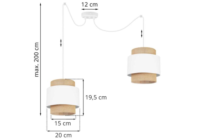 Wymiary lampy z 2 abażurami z juty