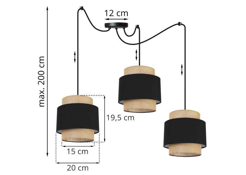 Wymiary lampy z metalową konstrukcją i regulacją
