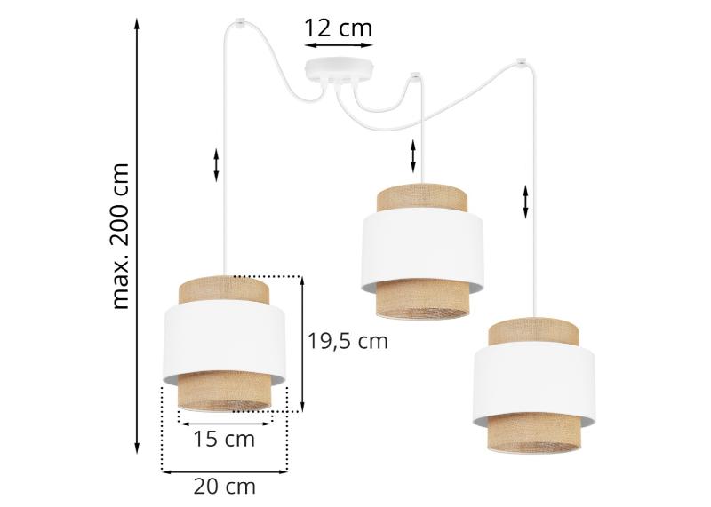 Wymiary lampy z biało-beżowymi jutowymi abażurami