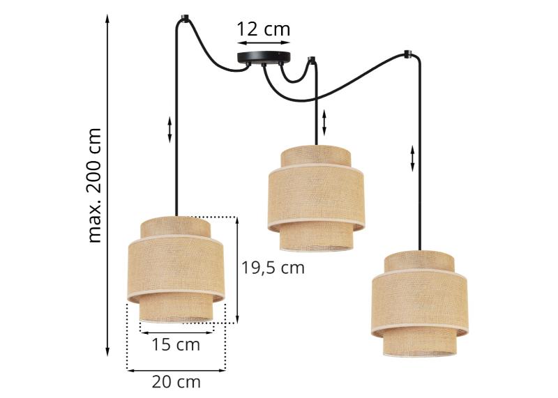 Wymiary lampy z metalową konstrukcją typu spider