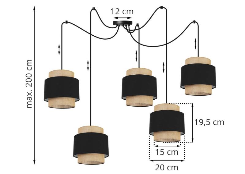 nowoczesna lampa sufitowa spider boho czarno-beżowe abażury