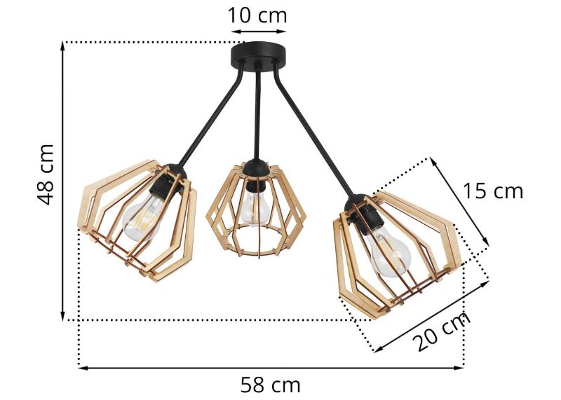 Wymiary lampy z drewnianymi kloszami