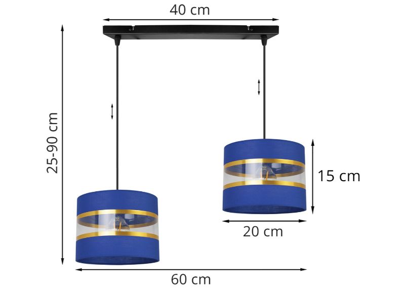 Wymiary lampy z regulacją wysokości i dwoma abażurami
