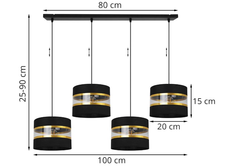 Wymiary lampy z czterema abażurami
