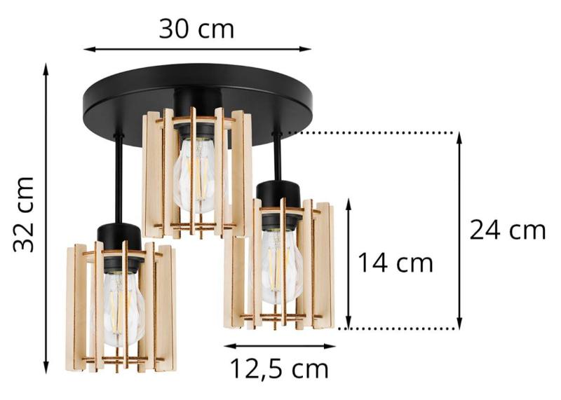 Wymiary lampy z drewna i metalu