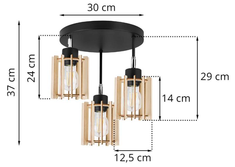 Wymiary lampy z drewna i metalową konstrukcją