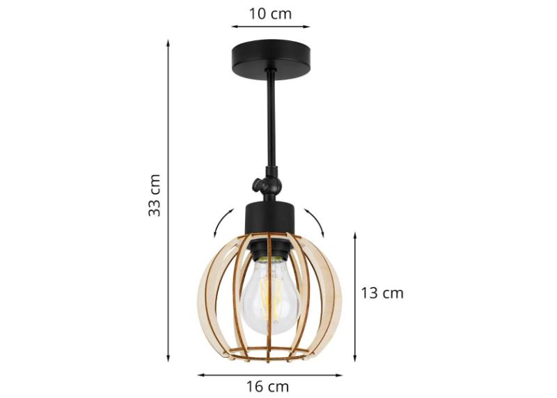 Wymiary lampy z drewnianym kloszem i metalową konstrukcją