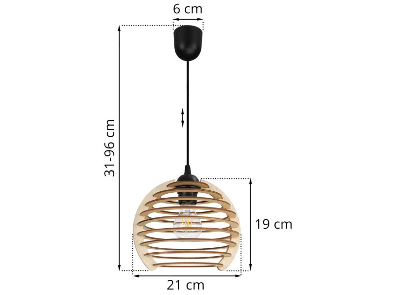 Lampa wisząca na podsufitce 6 cm z drewnianym kloszem