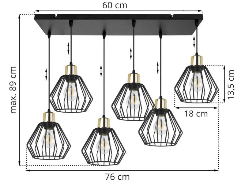 Lampy wiszące druciane 6 metalowych kloszy 18 cm