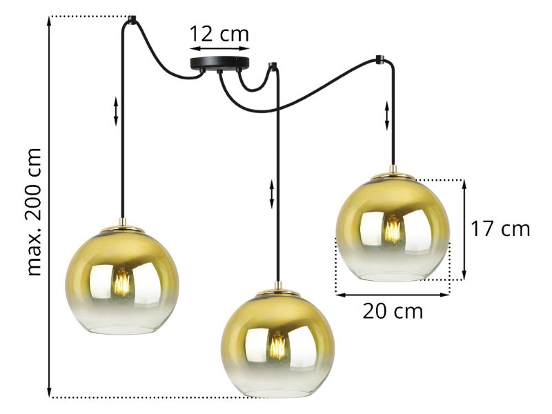 Lampa z trzema złotymi szklanymi kulami