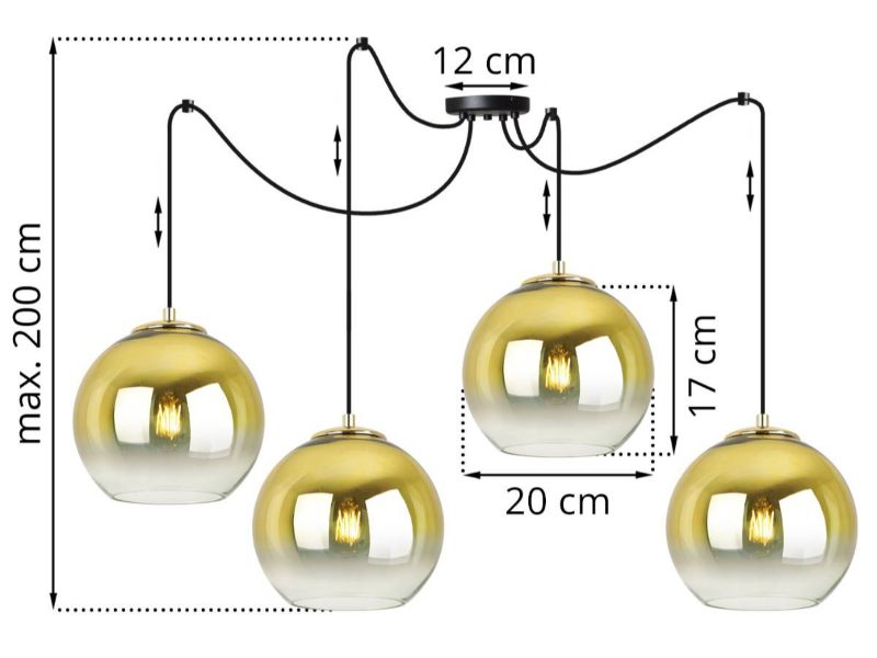 Trzy lampy złoto szklane kule