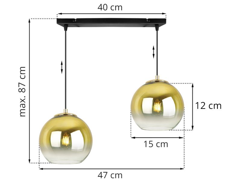 Lampa z dwiema szklano złotymi kulami