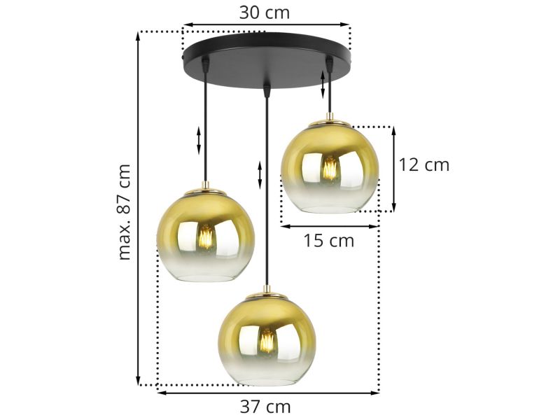 Lampy z trzema złoto szklanymi kulami