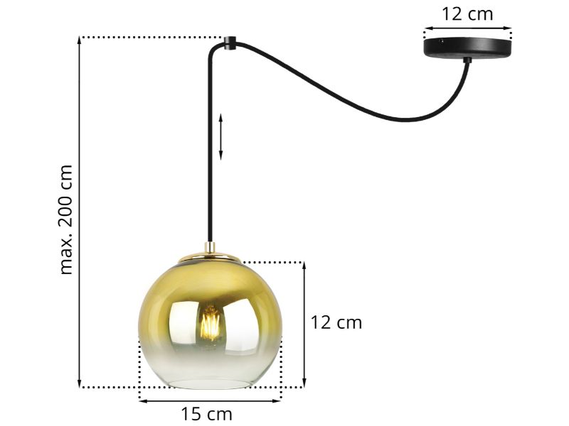 Lampa zwisająca złoto szklana z 6 kulami