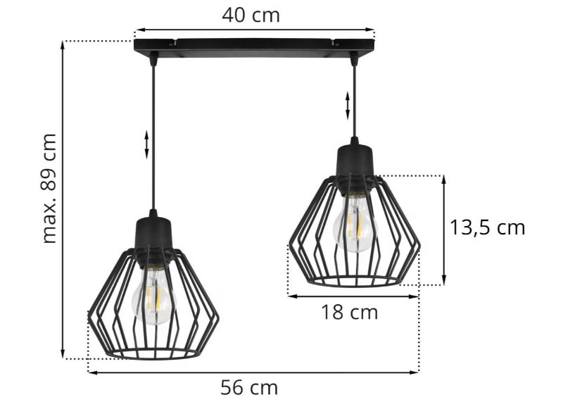 Wymiary lampy industrialnej z regulacją długości
