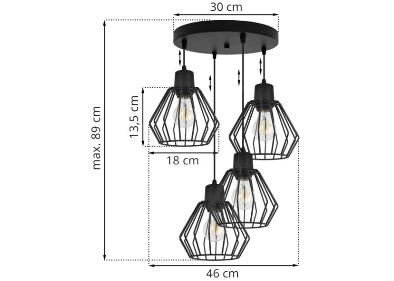 Wymiary lampy w stylu loft z regulacją długości