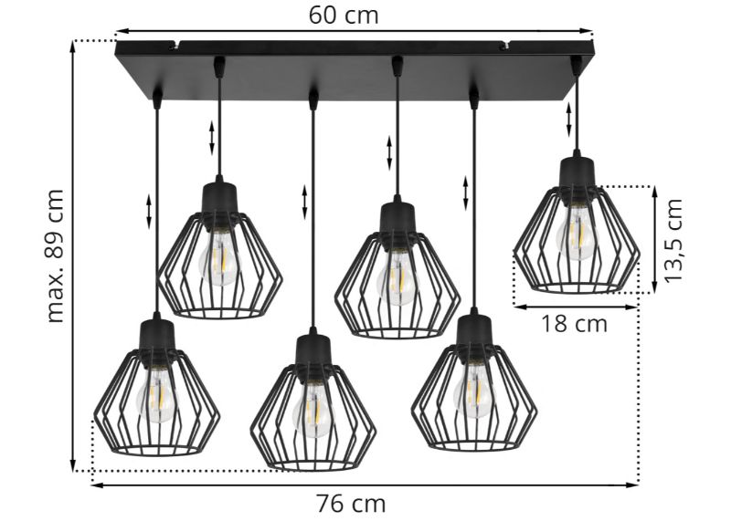 Wymiary lampy z regulowaną długością