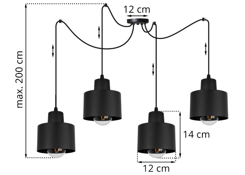 Wymiary lampy z metalowym kloszem w kształcie walca