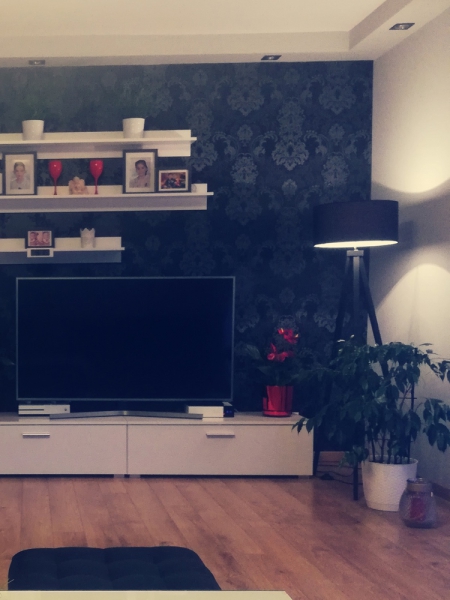 Lampa podłogowa drewniana stojąca trójnóg z abażurem