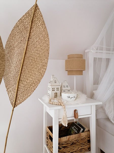 Lampa nocna, stołowa BOHO GIA, beżowy abażur, juta, metalowa konstrukcja, E27